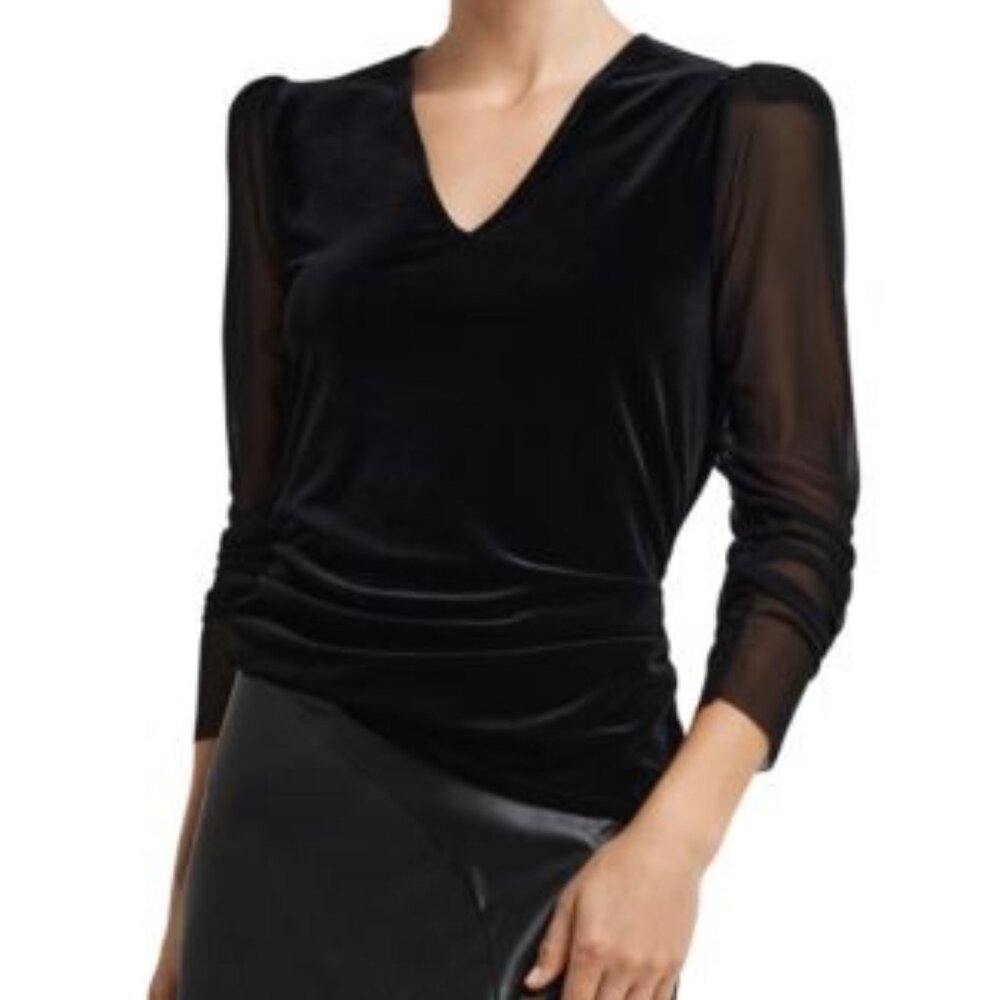 H by Halston Women's Velvet Sheer-Sleeve Faux-Wrap Top NWT - Picture 1 of 8